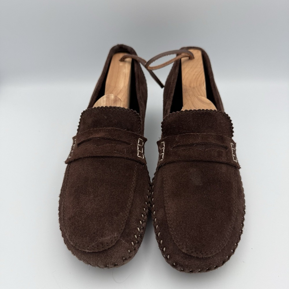 Donald J Pliner‎ Petra Penny Loafers Brown Suede Contrast Stitching Wood Heel 8